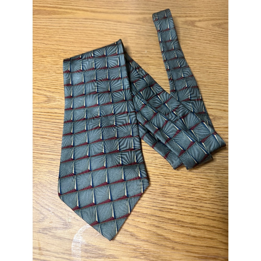 Bill Blass Black Label Mens Silk Tie Geometric Sunburst Blue Burgundy 4X62